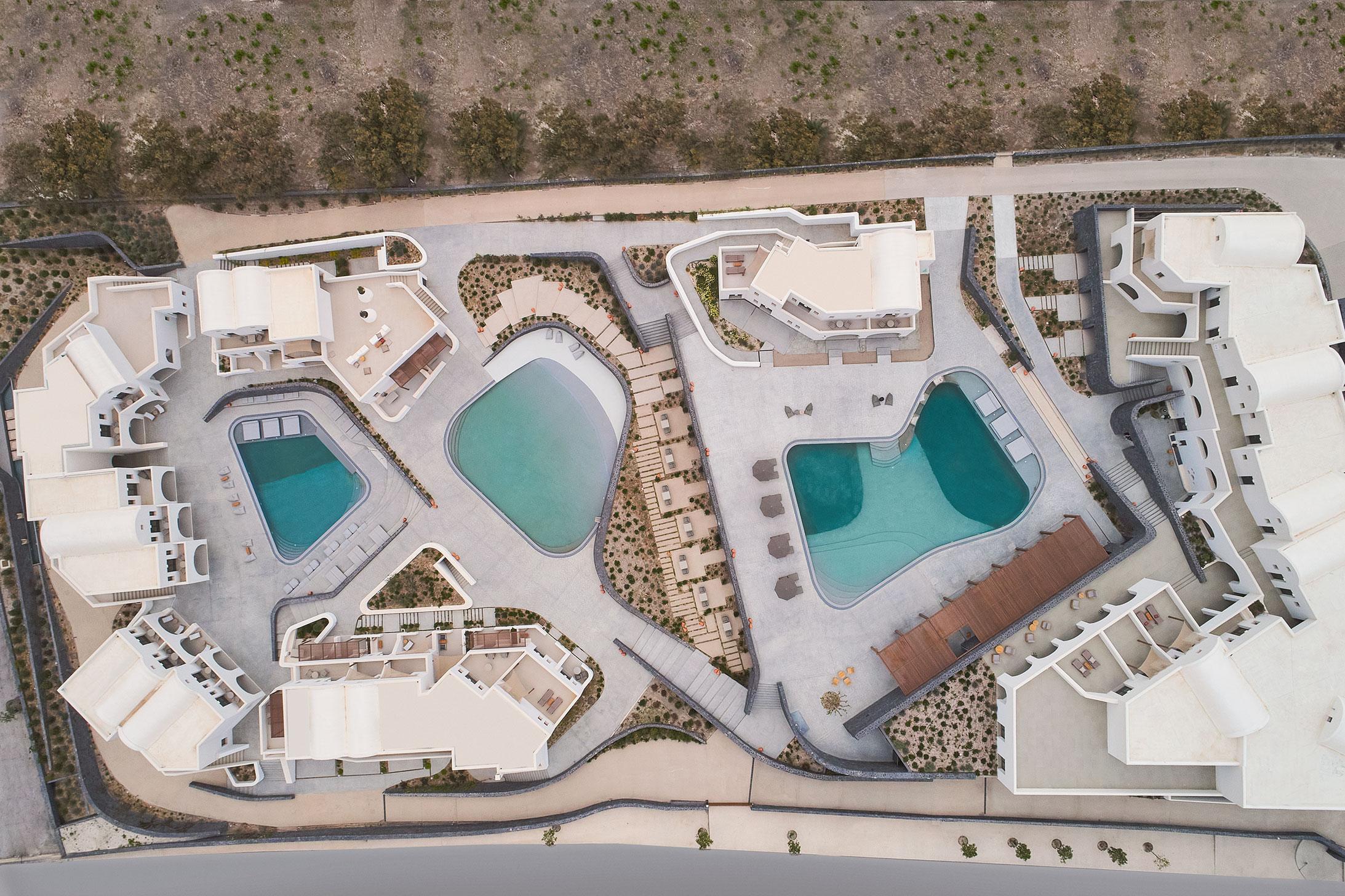 Orama Hotel & Spa ثيرا المظهر الخارجي الصورة Aerial view of the hotel